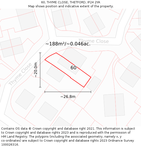 60, THYME CLOSE, THETFORD, IP24 2YA: Plot and title map