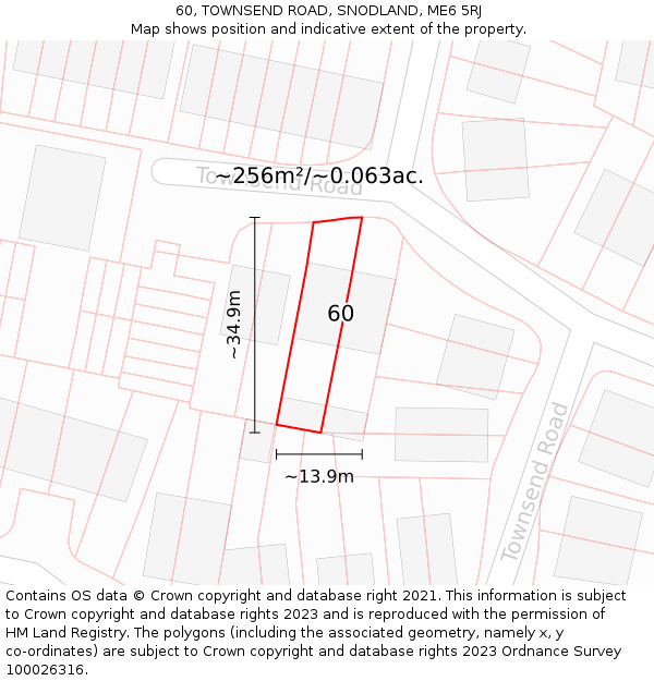 60, TOWNSEND ROAD, SNODLAND, ME6 5RJ: Plot and title map