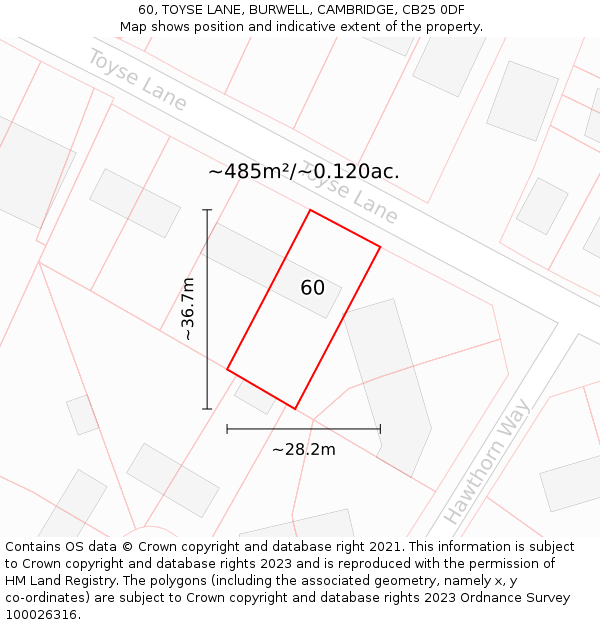 60, TOYSE LANE, BURWELL, CAMBRIDGE, CB25 0DF: Plot and title map