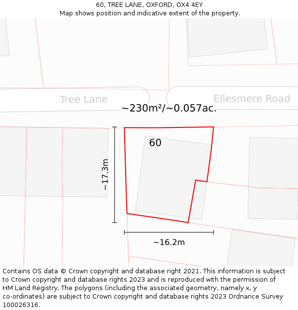 60, TREE LANE, OXFORD, OX4 4EY: Plot and title map