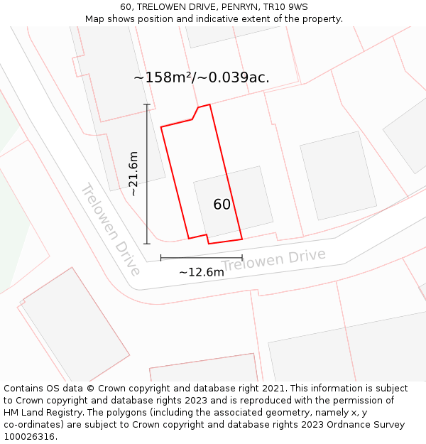 60, TRELOWEN DRIVE, PENRYN, TR10 9WS: Plot and title map