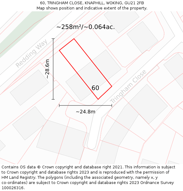 60, TRINGHAM CLOSE, KNAPHILL, WOKING, GU21 2FB: Plot and title map