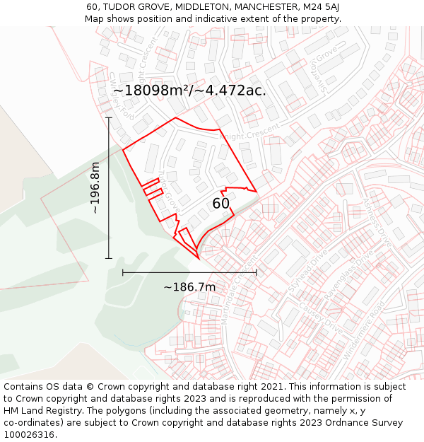 60, TUDOR GROVE, MIDDLETON, MANCHESTER, M24 5AJ: Plot and title map