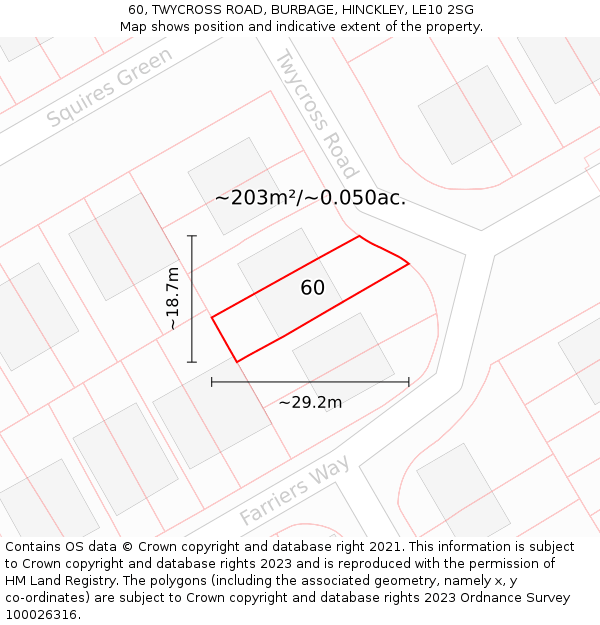 60, TWYCROSS ROAD, BURBAGE, HINCKLEY, LE10 2SG: Plot and title map