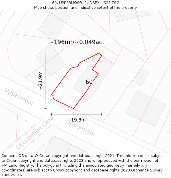 60, UPPERMOOR, PUDSEY, LS28 7SG: Plot and title map