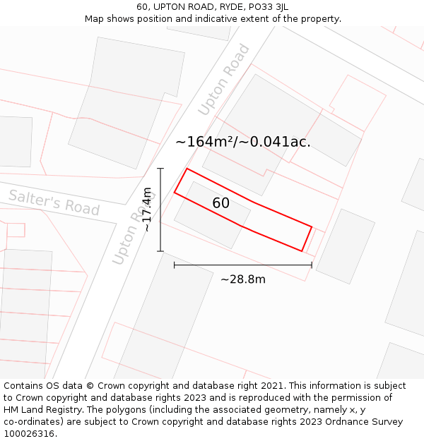 60, UPTON ROAD, RYDE, PO33 3JL: Plot and title map