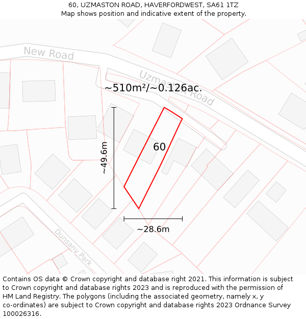 60, UZMASTON ROAD, HAVERFORDWEST, SA61 1TZ: Plot and title map