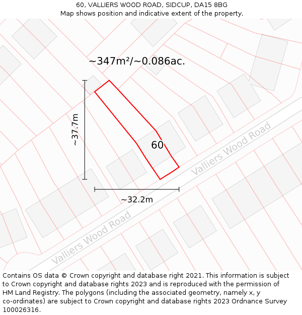 60, VALLIERS WOOD ROAD, SIDCUP, DA15 8BG: Plot and title map