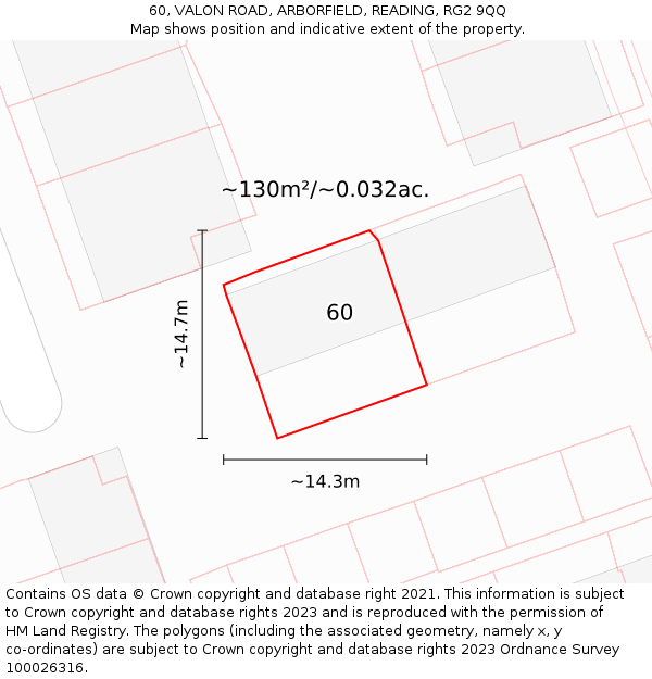 60, VALON ROAD, ARBORFIELD, READING, RG2 9QQ: Plot and title map