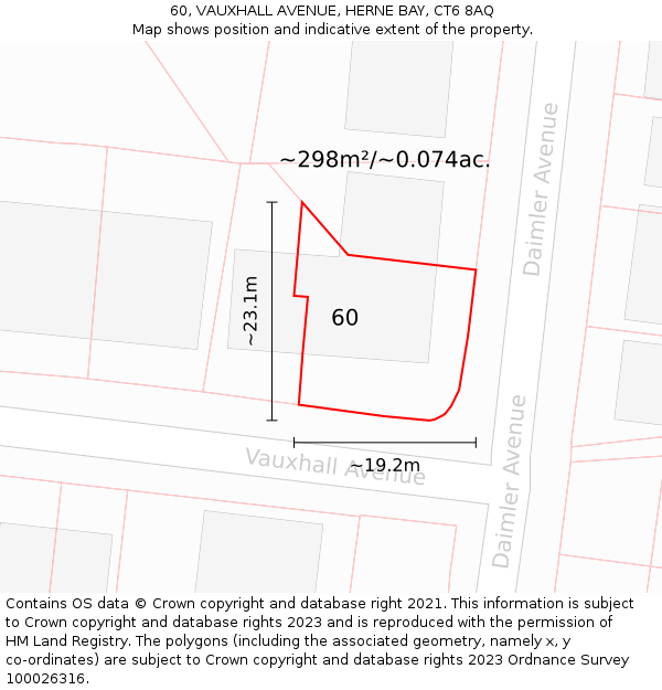 60, VAUXHALL AVENUE, HERNE BAY, CT6 8AQ: Plot and title map