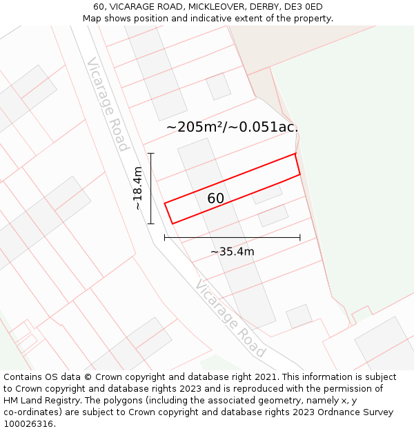 60, VICARAGE ROAD, MICKLEOVER, DERBY, DE3 0ED: Plot and title map