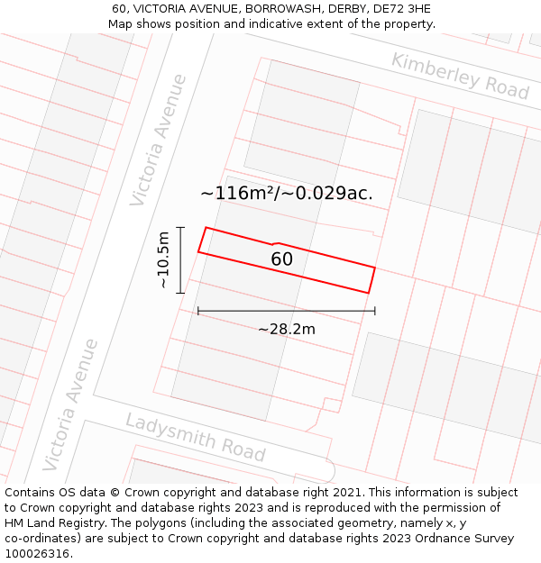 60, VICTORIA AVENUE, BORROWASH, DERBY, DE72 3HE: Plot and title map