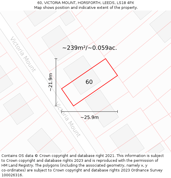 60, VICTORIA MOUNT, HORSFORTH, LEEDS, LS18 4PX: Plot and title map