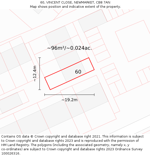 60, VINCENT CLOSE, NEWMARKET, CB8 7AN: Plot and title map