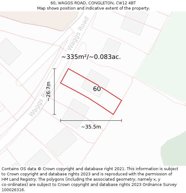 60, WAGGS ROAD, CONGLETON, CW12 4BT: Plot and title map