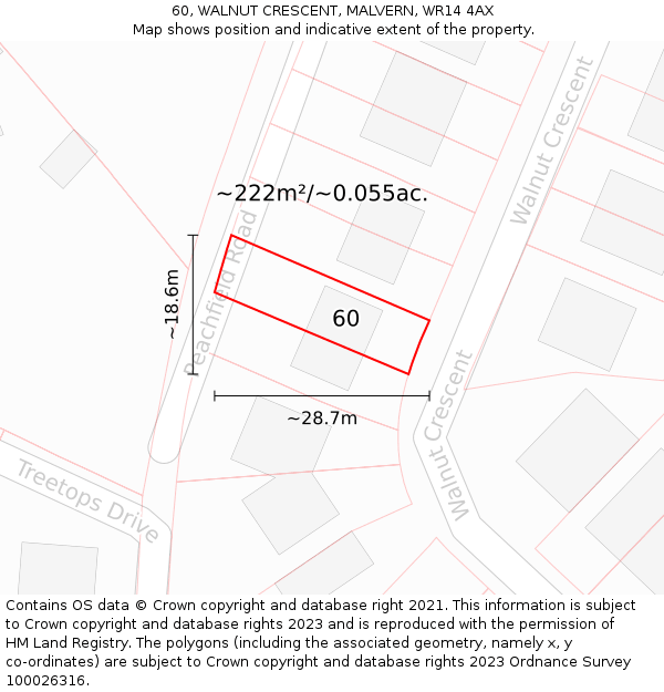 60, WALNUT CRESCENT, MALVERN, WR14 4AX: Plot and title map