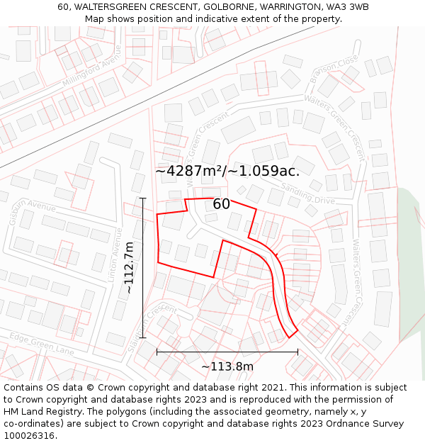 60, WALTERSGREEN CRESCENT, GOLBORNE, WARRINGTON, WA3 3WB: Plot and title map