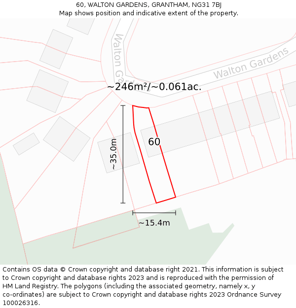 60, WALTON GARDENS, GRANTHAM, NG31 7BJ: Plot and title map