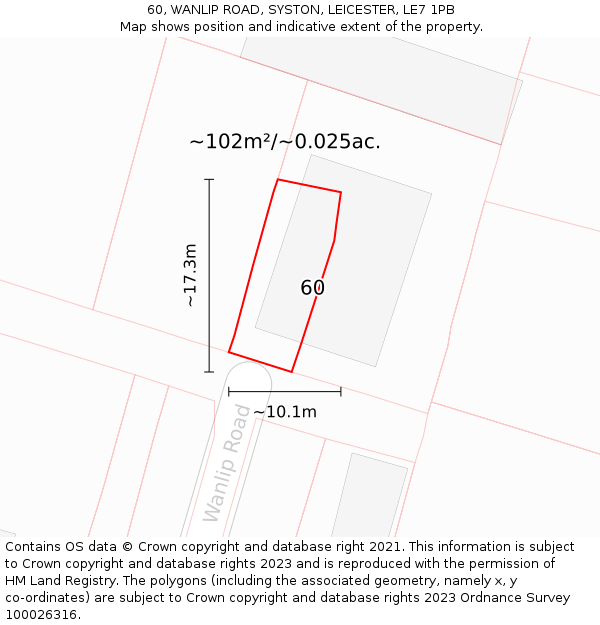 60, WANLIP ROAD, SYSTON, LEICESTER, LE7 1PB: Plot and title map