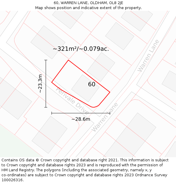 60, WARREN LANE, OLDHAM, OL8 2JE: Plot and title map