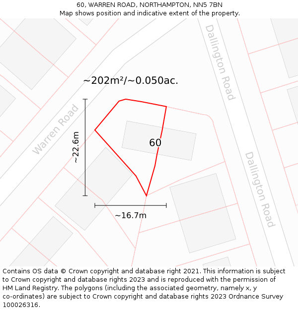 60, WARREN ROAD, NORTHAMPTON, NN5 7BN: Plot and title map