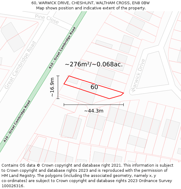 60, WARWICK DRIVE, CHESHUNT, WALTHAM CROSS, EN8 0BW: Plot and title map