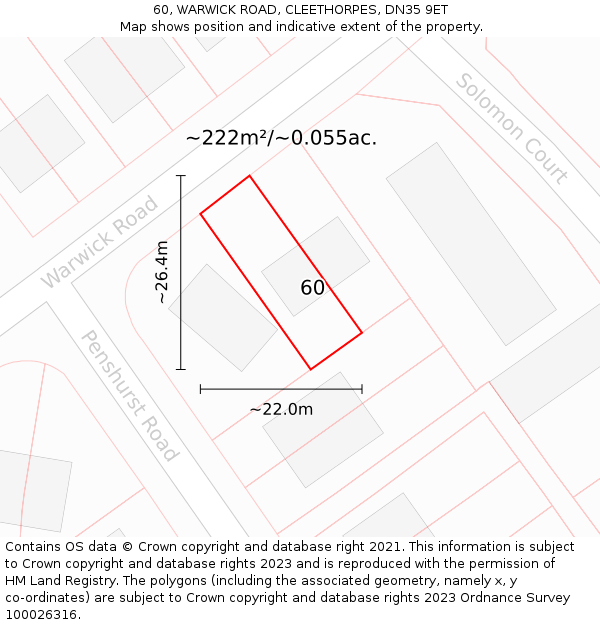 60, WARWICK ROAD, CLEETHORPES, DN35 9ET: Plot and title map