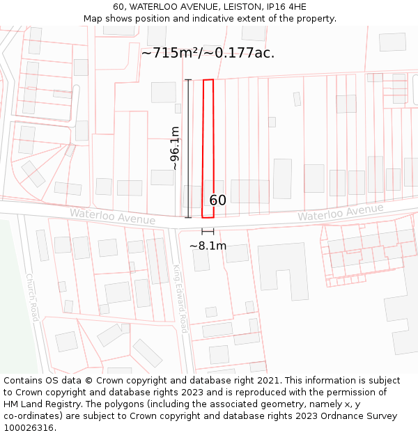 60, WATERLOO AVENUE, LEISTON, IP16 4HE: Plot and title map