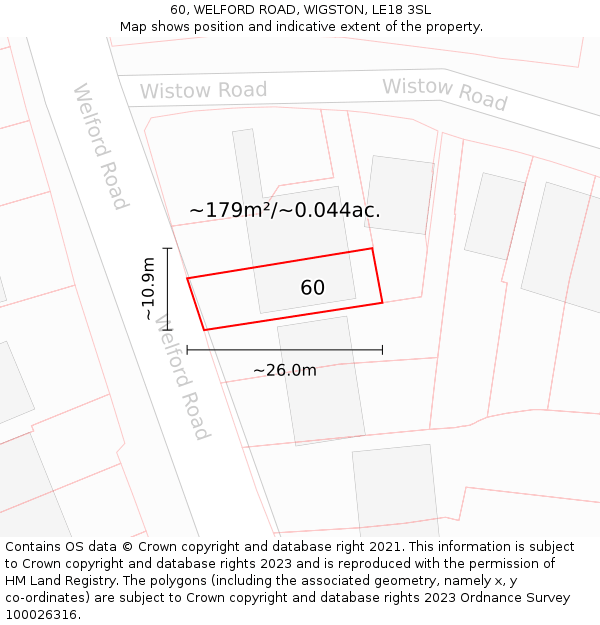 60, WELFORD ROAD, WIGSTON, LE18 3SL: Plot and title map