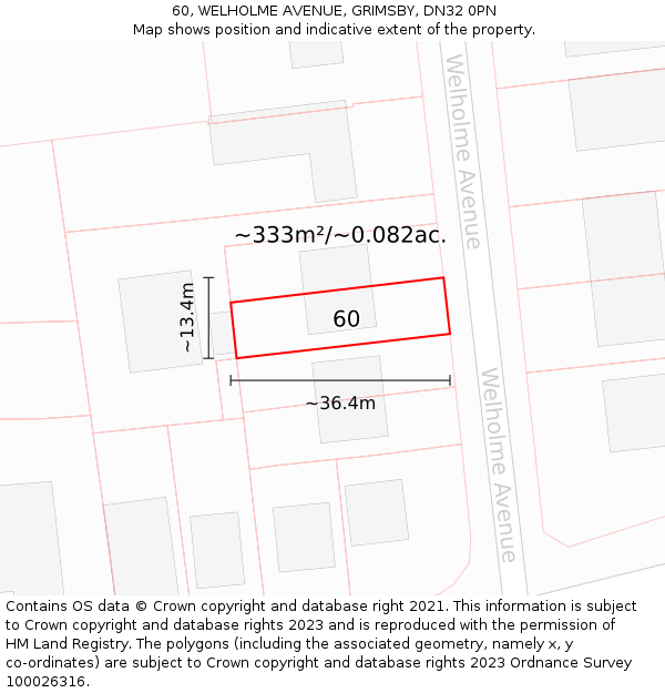 60, WELHOLME AVENUE, GRIMSBY, DN32 0PN: Plot and title map