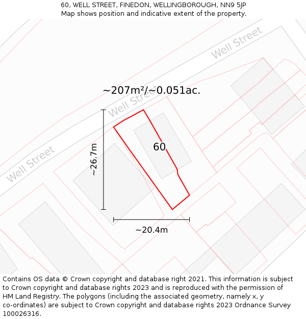 60, WELL STREET, FINEDON, WELLINGBOROUGH, NN9 5JP: Plot and title map