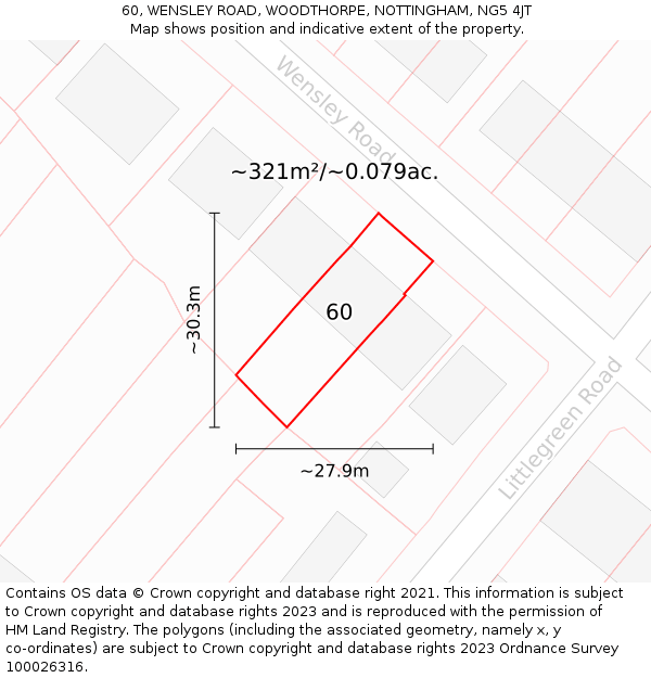 60, WENSLEY ROAD, WOODTHORPE, NOTTINGHAM, NG5 4JT: Plot and title map