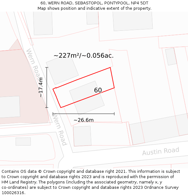 60, WERN ROAD, SEBASTOPOL, PONTYPOOL, NP4 5DT: Plot and title map