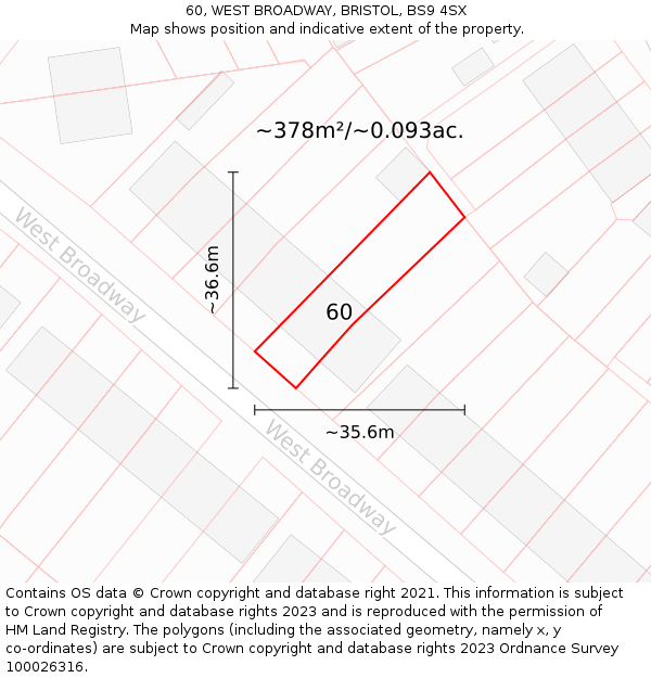 60, WEST BROADWAY, BRISTOL, BS9 4SX: Plot and title map