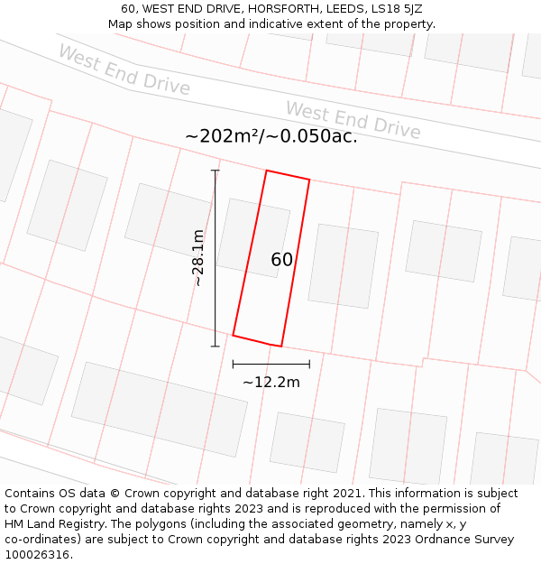 60, WEST END DRIVE, HORSFORTH, LEEDS, LS18 5JZ: Plot and title map