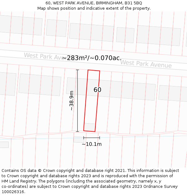 60, WEST PARK AVENUE, BIRMINGHAM, B31 5BQ: Plot and title map