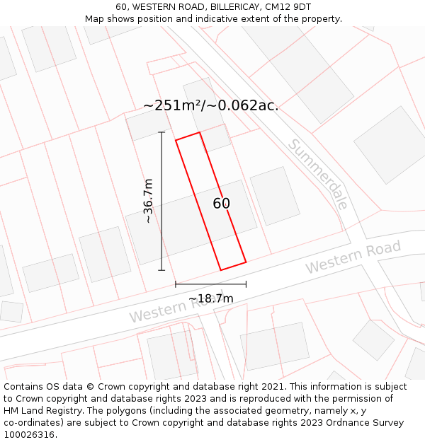 60, WESTERN ROAD, BILLERICAY, CM12 9DT: Plot and title map