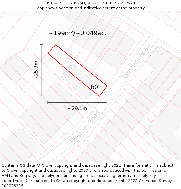 60, WESTERN ROAD, WINCHESTER, SO22 5AH: Plot and title map