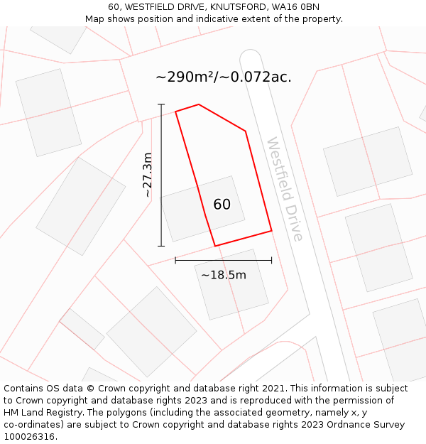 60, WESTFIELD DRIVE, KNUTSFORD, WA16 0BN: Plot and title map