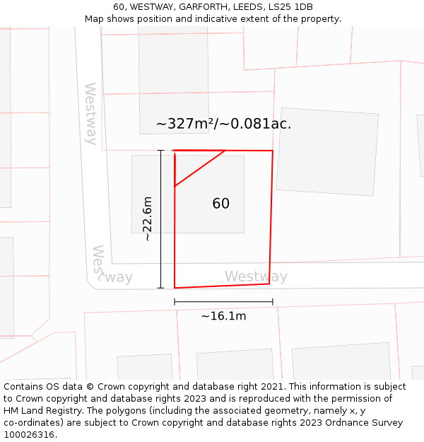 60, WESTWAY, GARFORTH, LEEDS, LS25 1DB: Plot and title map