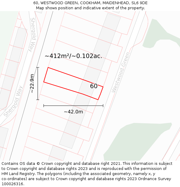 60, WESTWOOD GREEN, COOKHAM, MAIDENHEAD, SL6 9DE: Plot and title map