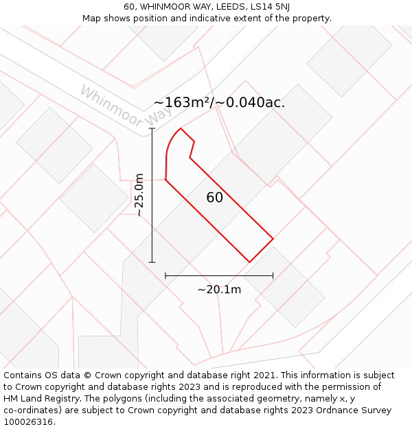 60, WHINMOOR WAY, LEEDS, LS14 5NJ: Plot and title map