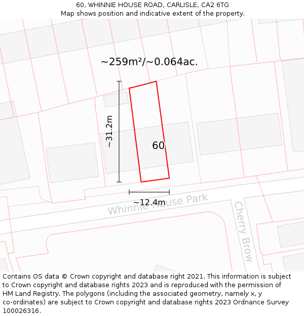 60, WHINNIE HOUSE ROAD, CARLISLE, CA2 6TG: Plot and title map