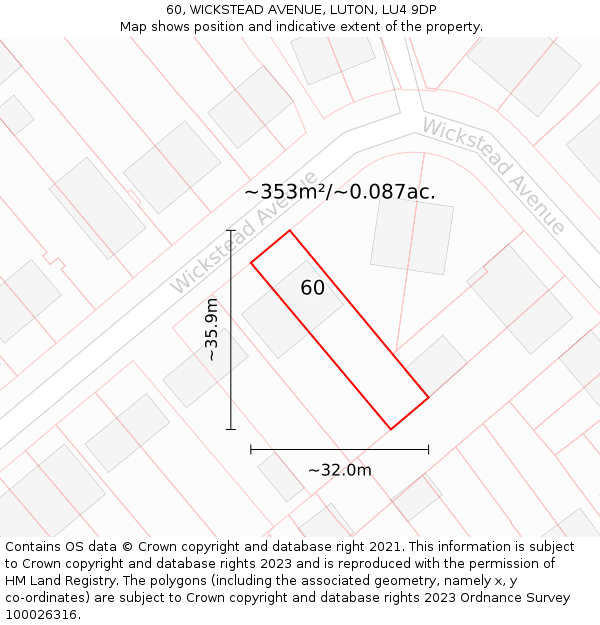 60, WICKSTEAD AVENUE, LUTON, LU4 9DP: Plot and title map