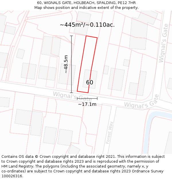 60, WIGNALS GATE, HOLBEACH, SPALDING, PE12 7HR: Plot and title map