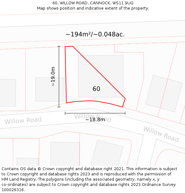 60, WILLOW ROAD, CANNOCK, WS11 9UG: Plot and title map