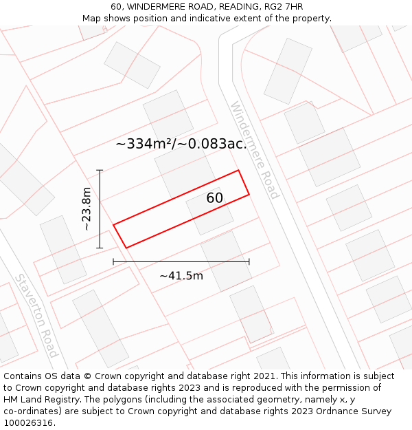 60, WINDERMERE ROAD, READING, RG2 7HR: Plot and title map