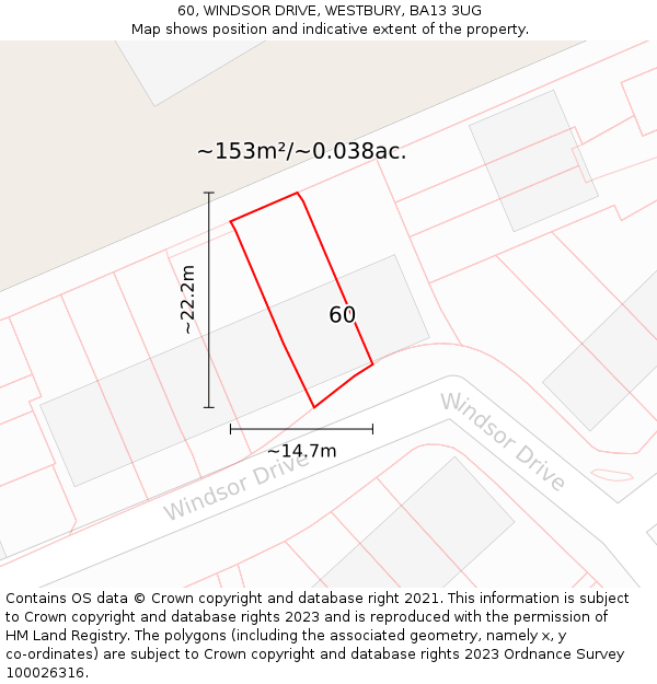 60, WINDSOR DRIVE, WESTBURY, BA13 3UG: Plot and title map