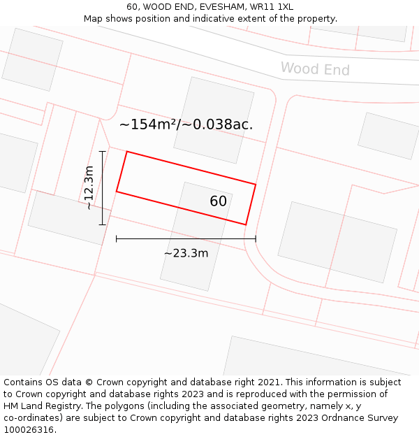 60, WOOD END, EVESHAM, WR11 1XL: Plot and title map