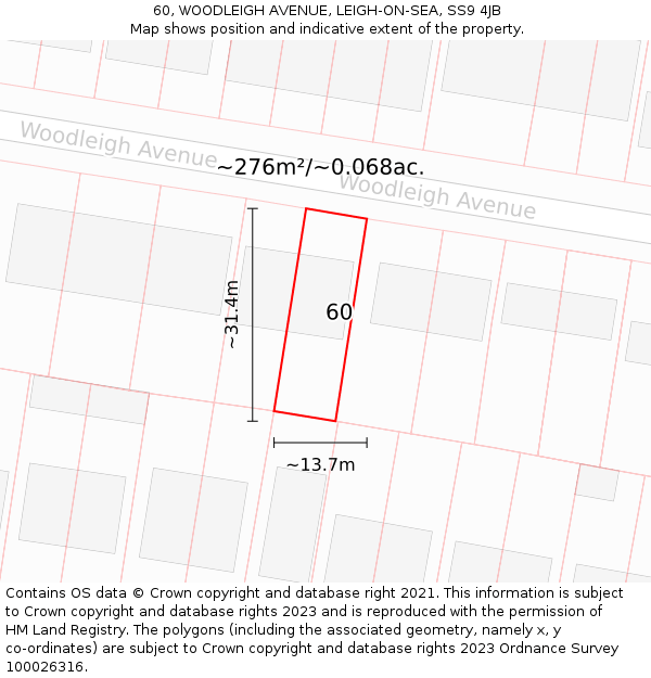 60, WOODLEIGH AVENUE, LEIGH-ON-SEA, SS9 4JB: Plot and title map